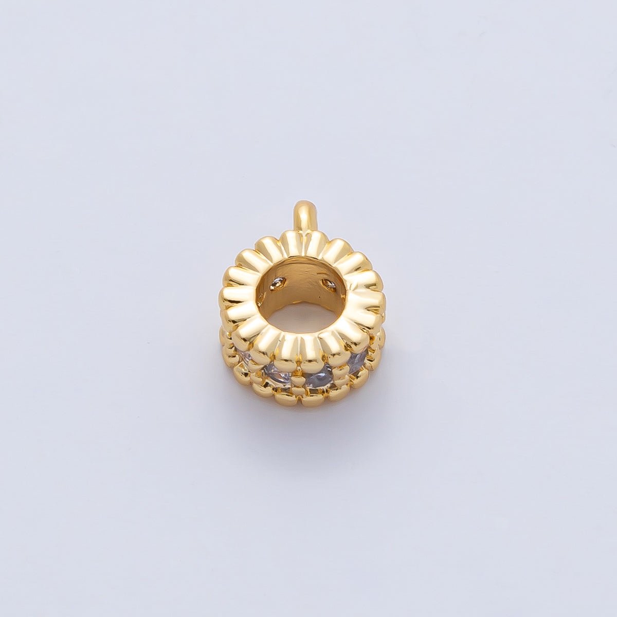 18K Gold Filled 9.5mm Clear CZ Micro Paved Dotted Rondelle Bead Bail Finding | Z1596 - DLUXCA