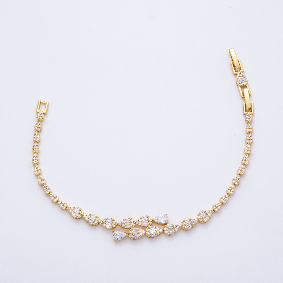 18K Gold Filled 9.5mm Clear CZ Micro Paved Teardrop Tennis Chain Adjustable Bracelet | WA - 3881 - DLUXCA