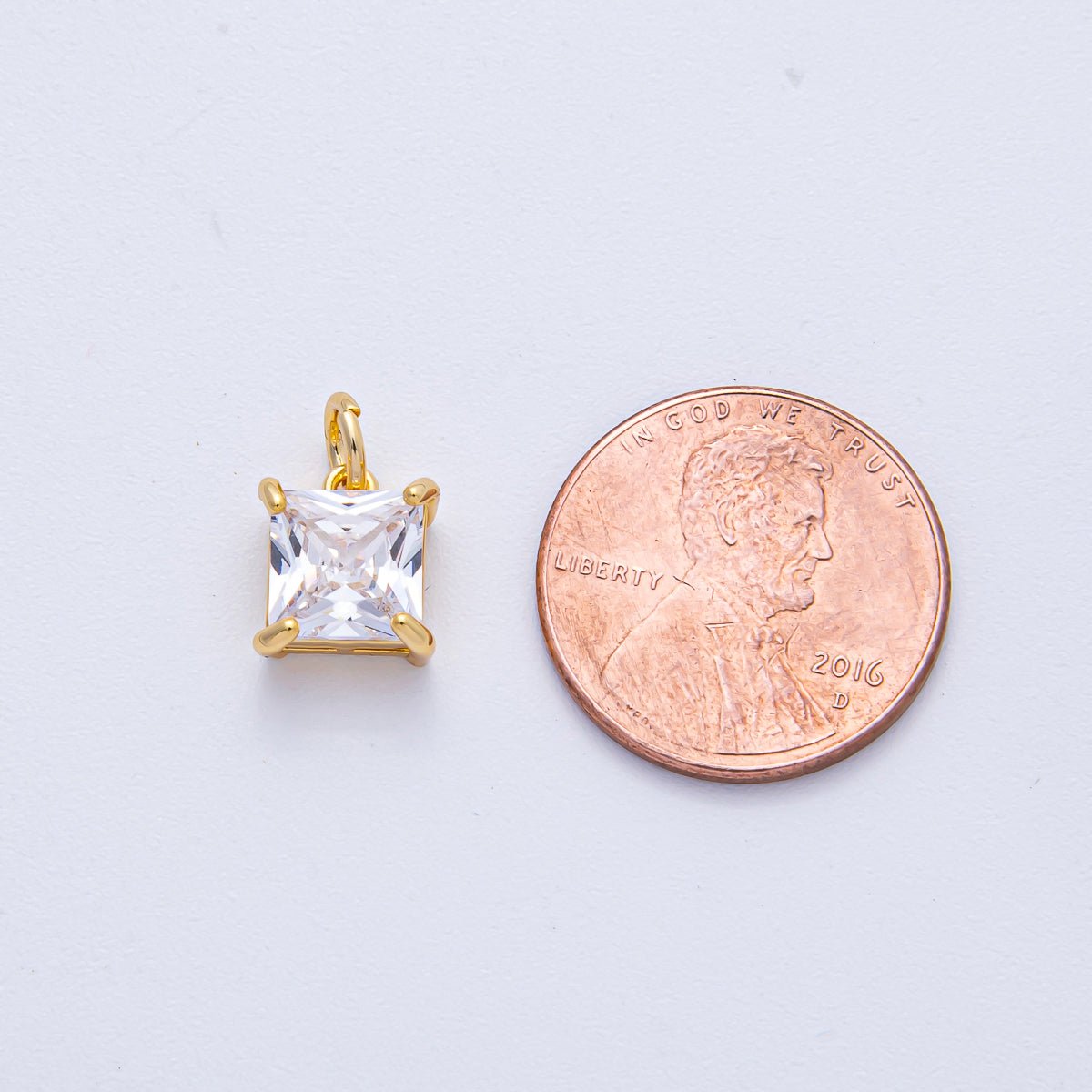 18K Gold Filled 9.7mm Clear CZ Square Baguette Mini Charm | AK033 - DLUXCA