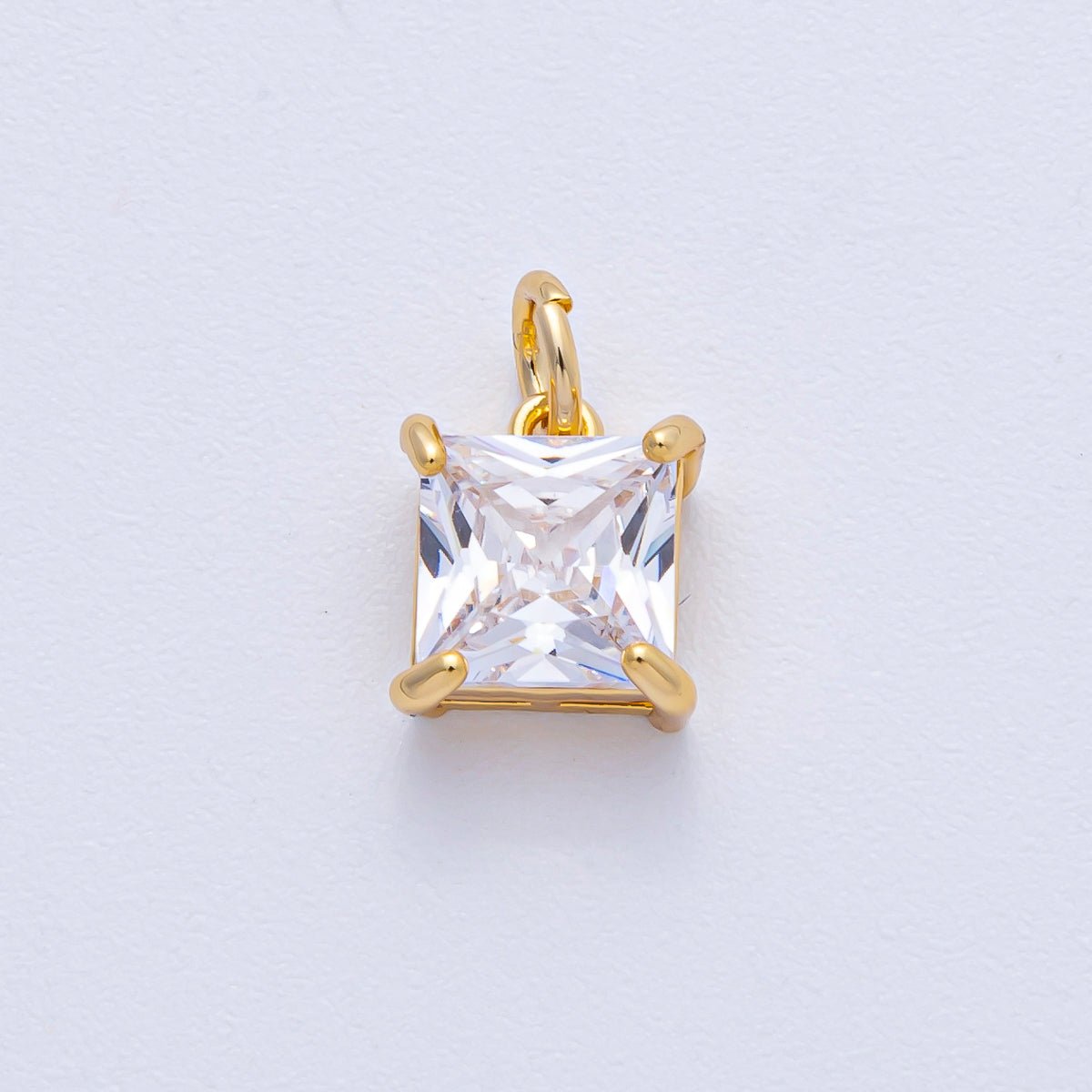18K Gold Filled 9.7mm Clear CZ Square Baguette Mini Charm | AK033 - DLUXCA