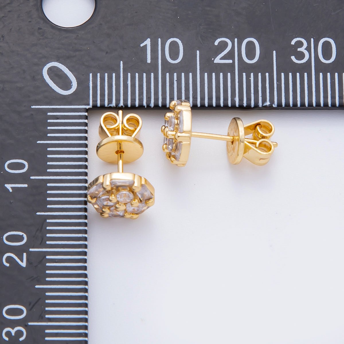 18K Gold Filled 9mm Clear CZ Baguette Hexagon Stud Earrings | AJ274 - DLUXCA