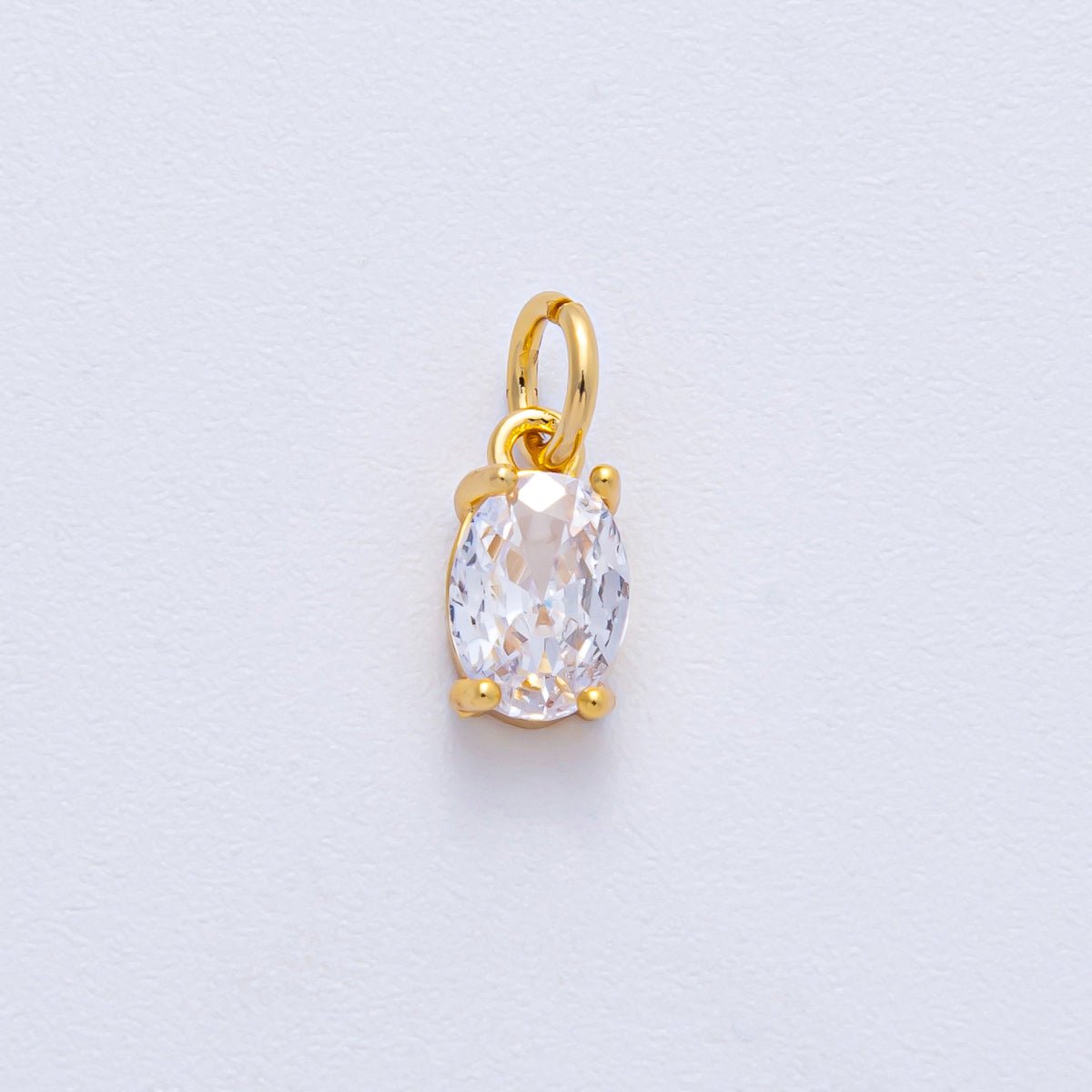 18K Gold Filled 9mm Clear CZ Oval Mini Charm | AK035 - DLUXCA