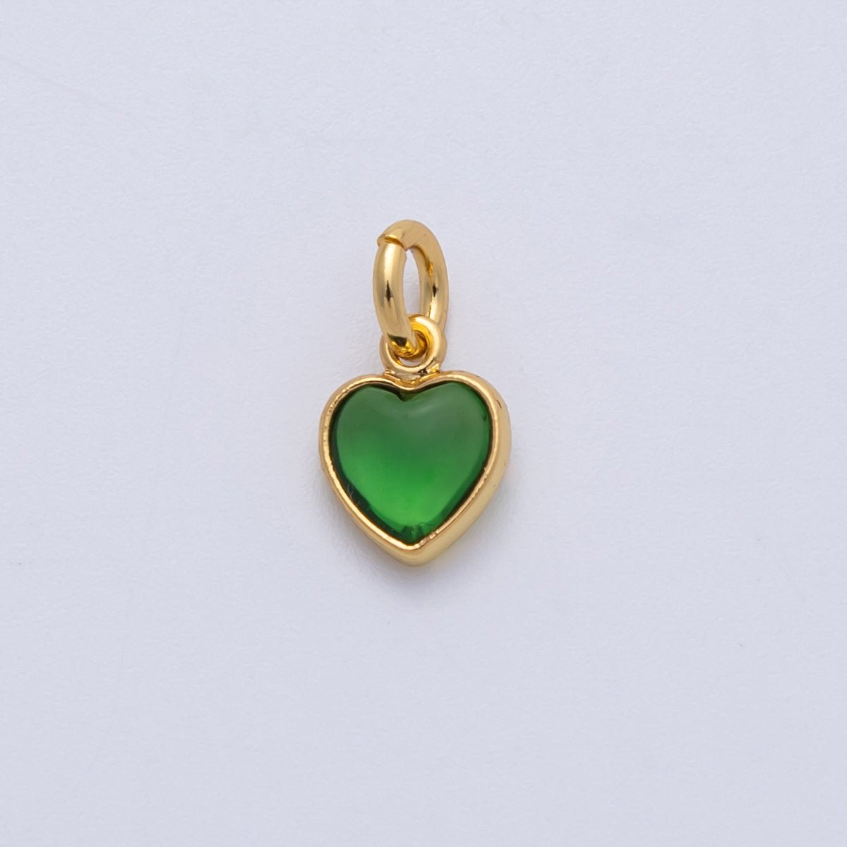 18K Gold Filled 9mm Emerald Green CZ Mini Heart Pendant | Charms - 00139 - DLUXCA