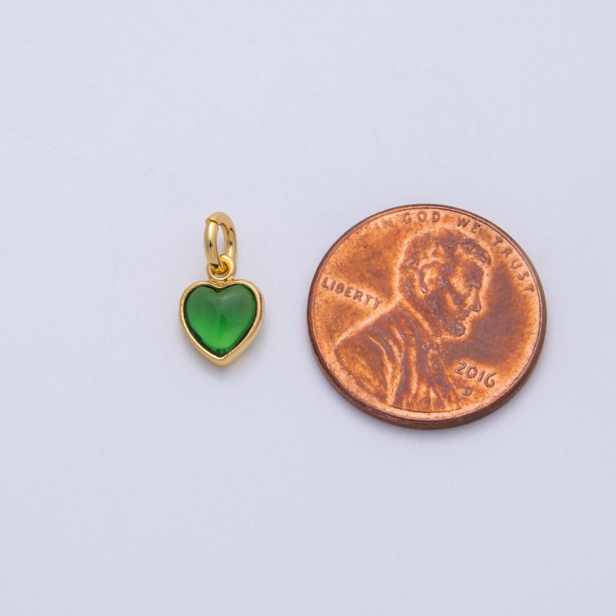 18K Gold Filled 9mm Emerald Green CZ Mini Heart Pendant | Charms - 00139 - DLUXCA