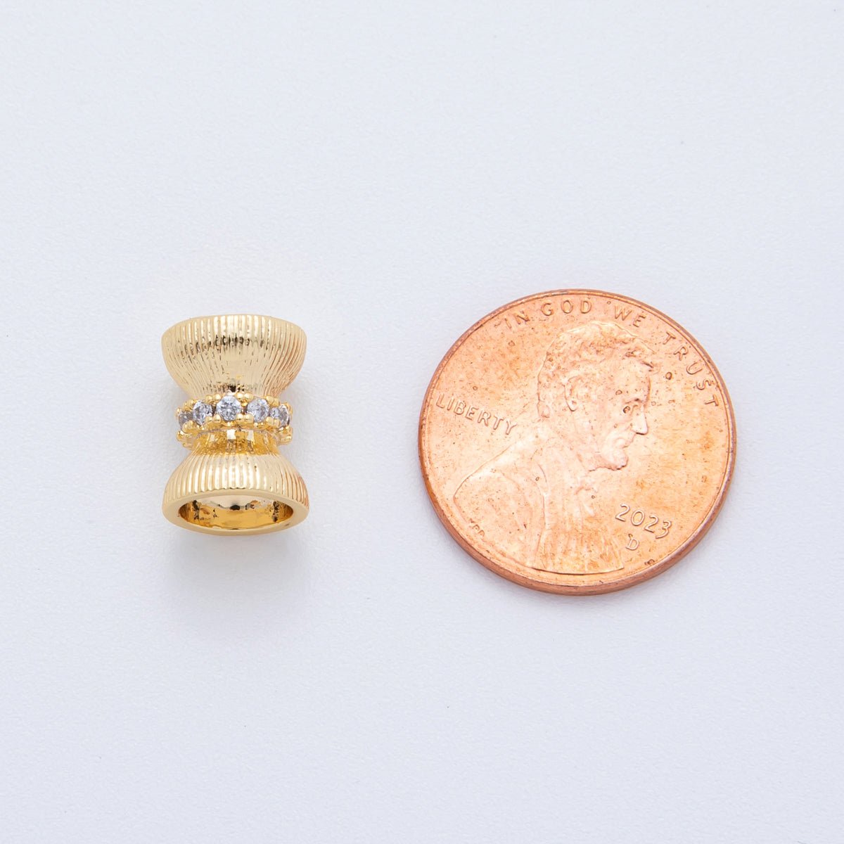 18K Gold Filled 9mm Micro Paved CZ Texture Hourglass Tube Bead Spacer | AF - A1019 - DLUXCA