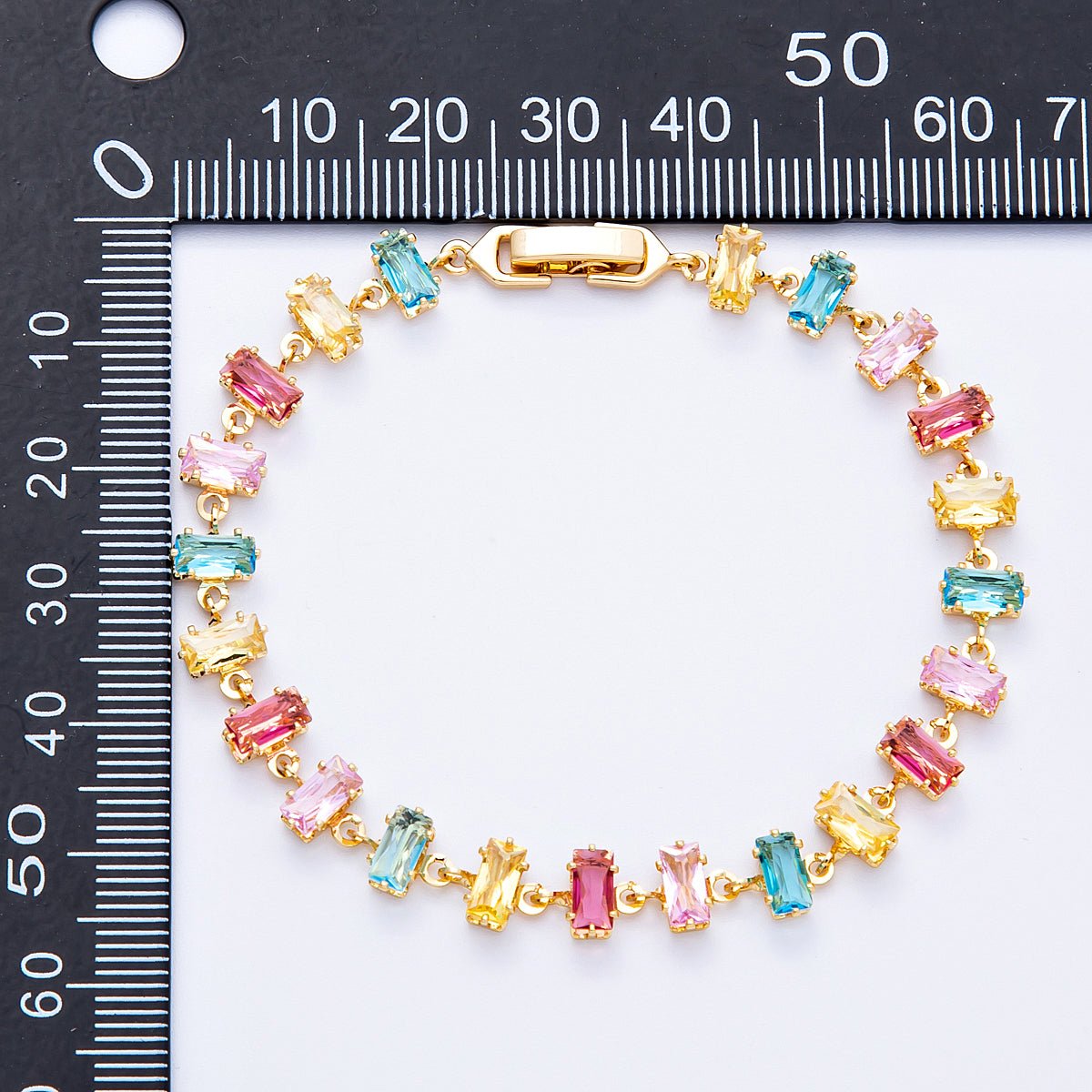 18K Gold Filled 9mm Multicolor Baguette CZ Tennis Chain 7 Inch Bracelet | WA - 04218 ~ WA - 04220 - DLUXCA