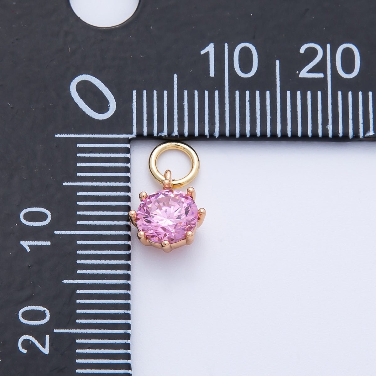 18K Gold Filled 9mm Pink, Peach Round CZ Birthstone Charm | Charms - 00403 Charms - 00404 - DLUXCA