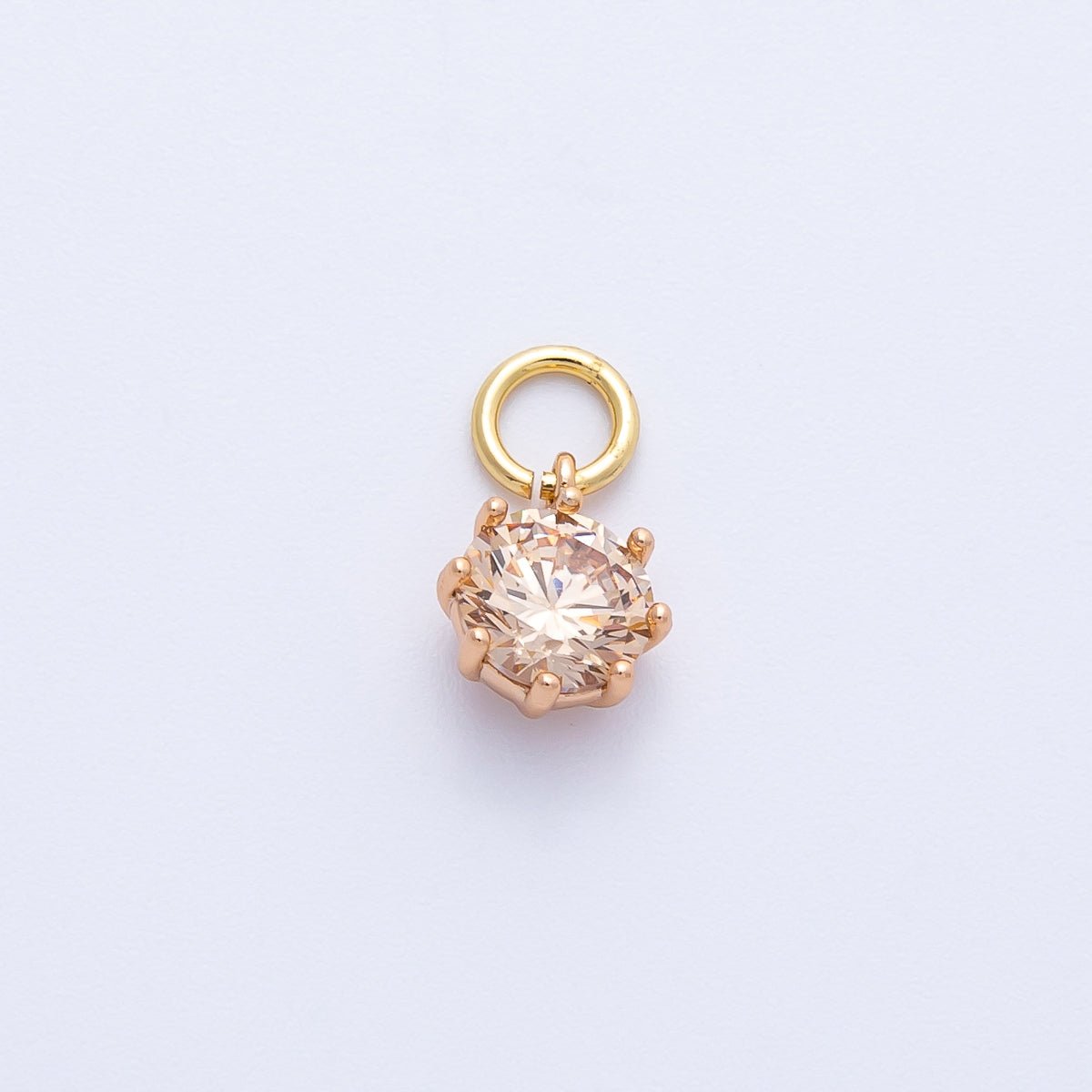 18K Gold Filled 9mm Pink, Peach Round CZ Birthstone Charm | Charms - 00403 Charms - 00404 - DLUXCA