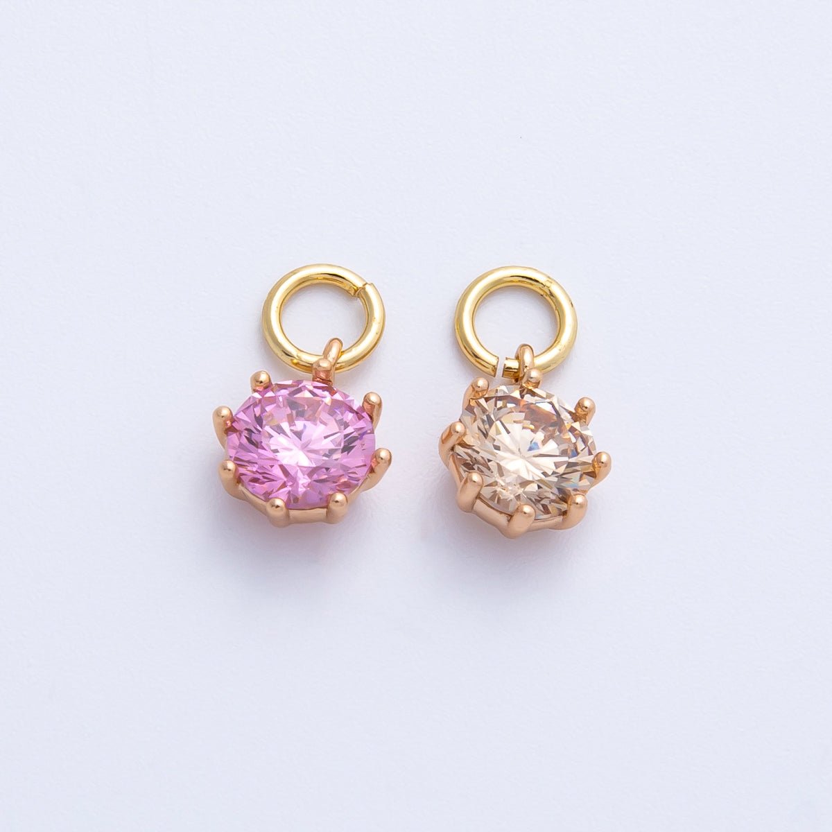 18K Gold Filled 9mm Pink, Peach Round CZ Birthstone Charm | Charms - 00403 Charms - 00404 - DLUXCA