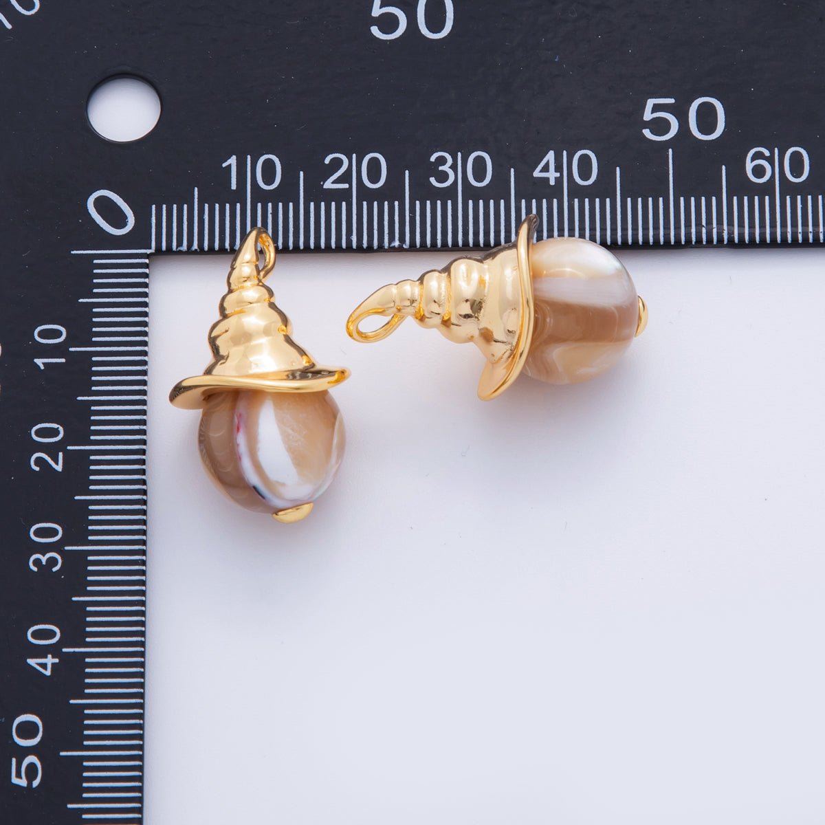 18K Gold Filled Agate Gemstone Round Conch Shell Witch Hat Finding | Z1169 - DLUXCA