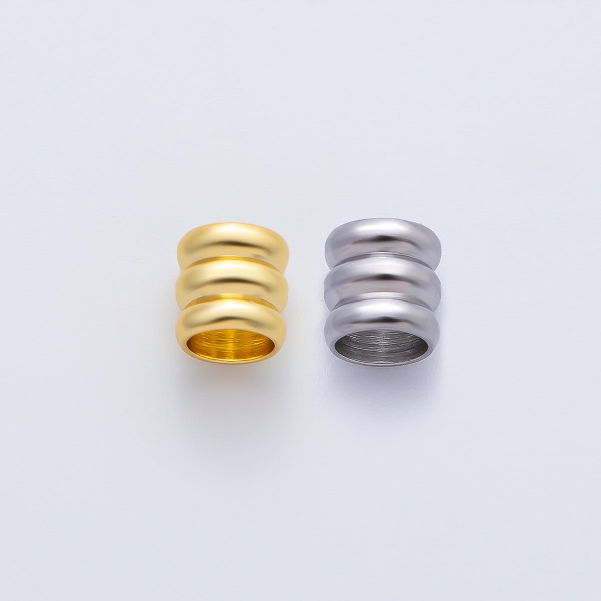 18K Gold Filled Alloy 6mm Triple Band Tube Spacer Bead in Gold & Silver 10pcs | B270 - DLUXCA