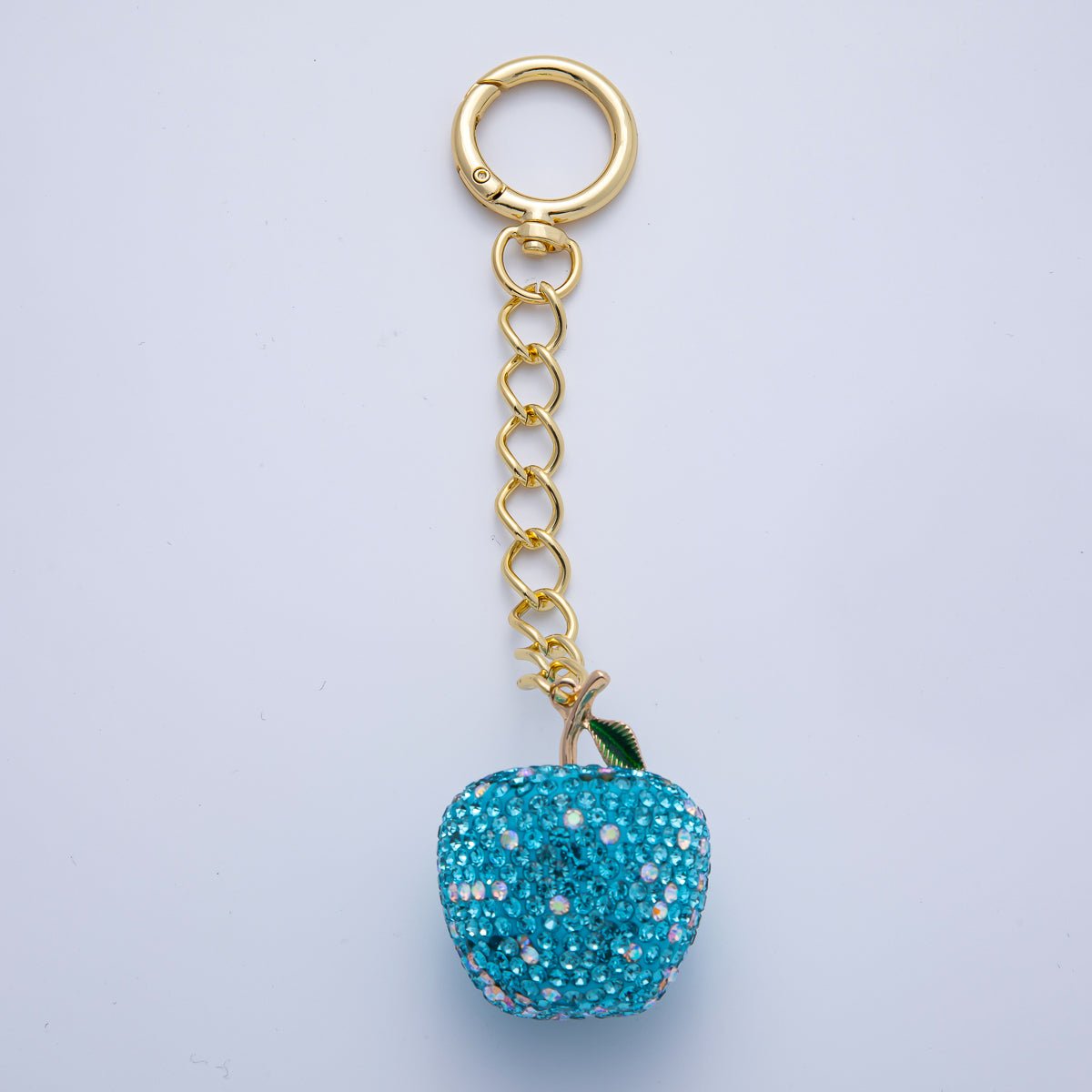 18K Gold Filled Apple Bedazzled Bag Charm Keychain Push Gate Accessories | WB - 00268 ~ WB - 00272 - DLUXCA