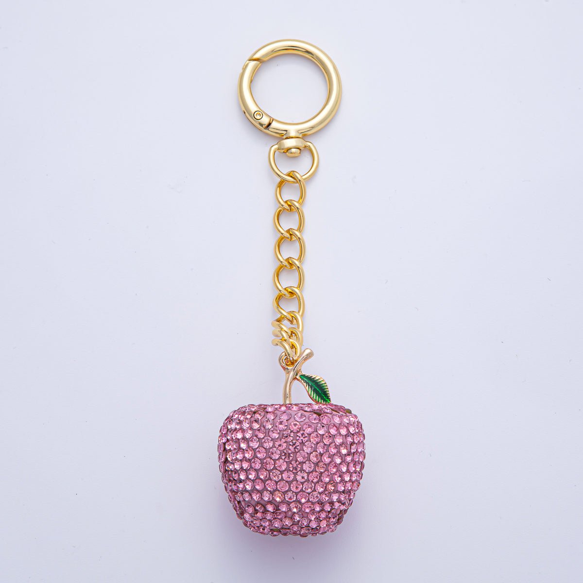 18K Gold Filled Apple Bedazzled Bag Charm Keychain Push Gate Accessories | WB - 00268 ~ WB - 00272 - DLUXCA