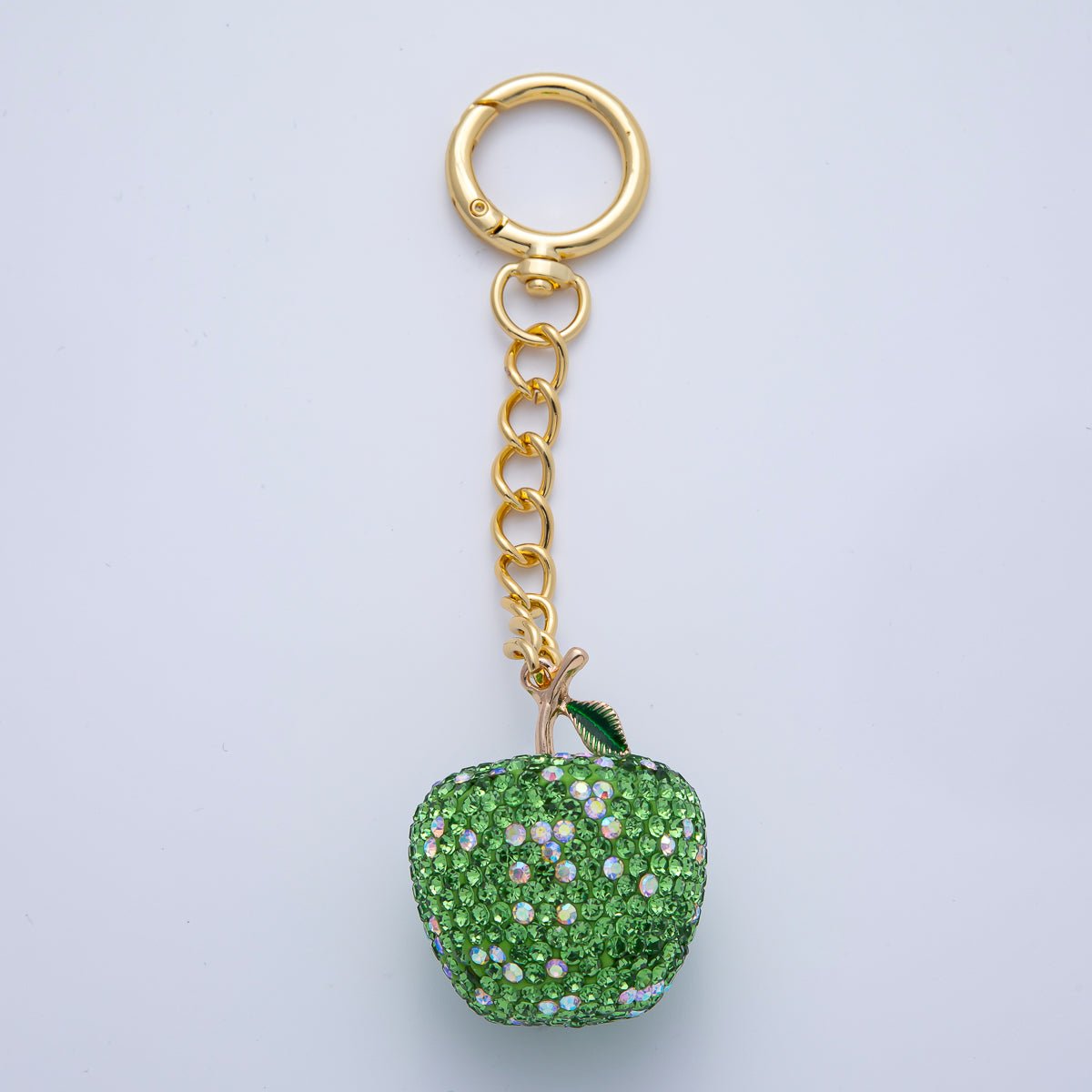 18K Gold Filled Apple Bedazzled Bag Charm Keychain Push Gate Accessories | WB - 00268 ~ WB - 00272 - DLUXCA
