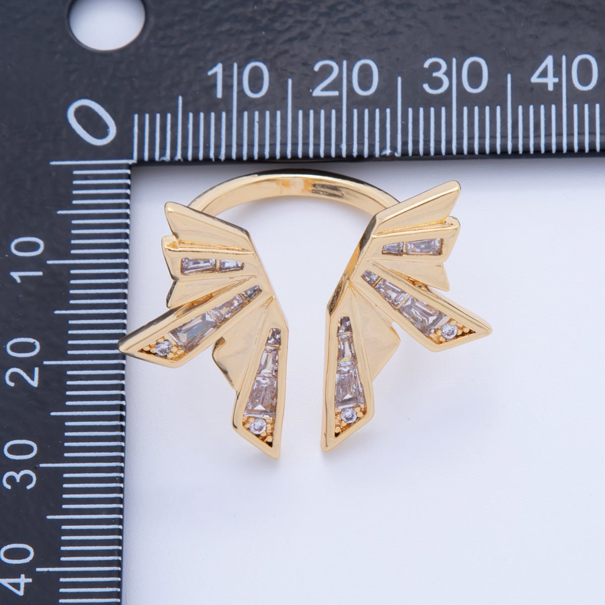 18K Gold Filled Baguette CZ Geometric Wings Burst Open Wrap Ring | O1750 - DLUXCA