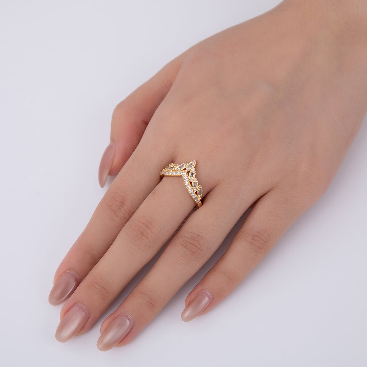 18K Gold Filled Baguette CZ Micro Paved Chevron Ring | O1733 - DLUXCA