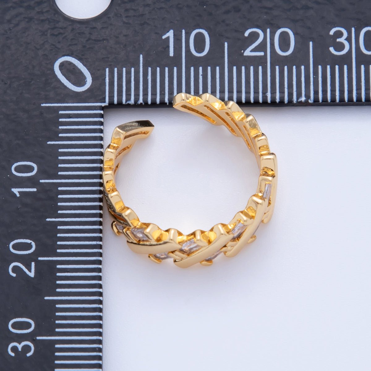 18K Gold Filled Baguette CZ Quilted Woven Ring | O1938 - DLUXCA