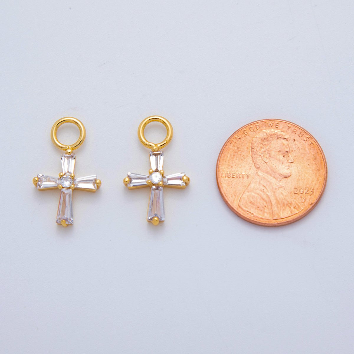 18K Gold Filled Baguette CZ Religious Cross Add - On Drop Earring Charm | AF764 - DLUXCA