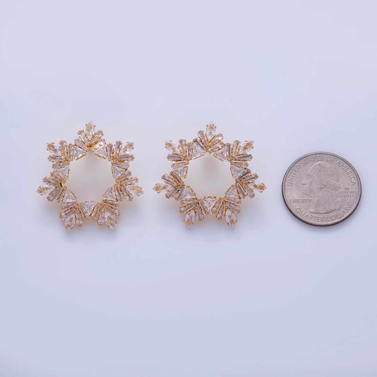 18K Gold Filled Baguette CZ Snowflakes Dainty Stud Earrings in Gold & Silver | AI298 AI299 - DLUXCA