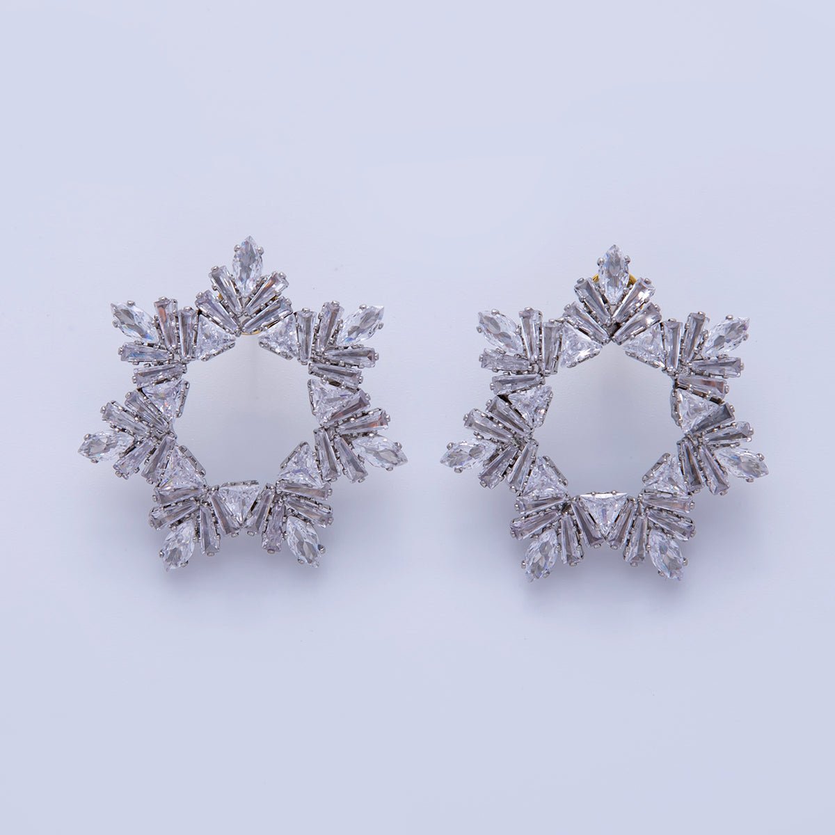18K Gold Filled Baguette CZ Snowflakes Dainty Stud Earrings in Gold & Silver | AI298 AI299 - DLUXCA