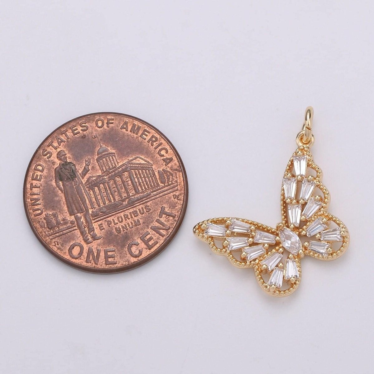 18K Gold Filled Baguette Marquise CZ Butterfly Charm | D874 - DLUXCA
