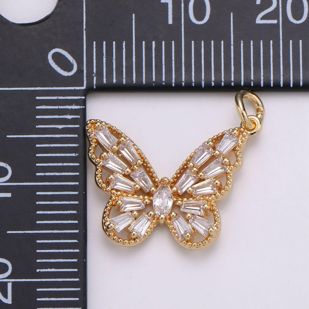 18K Gold Filled Baguette Marquise CZ Butterfly Charm | D874 - DLUXCA
