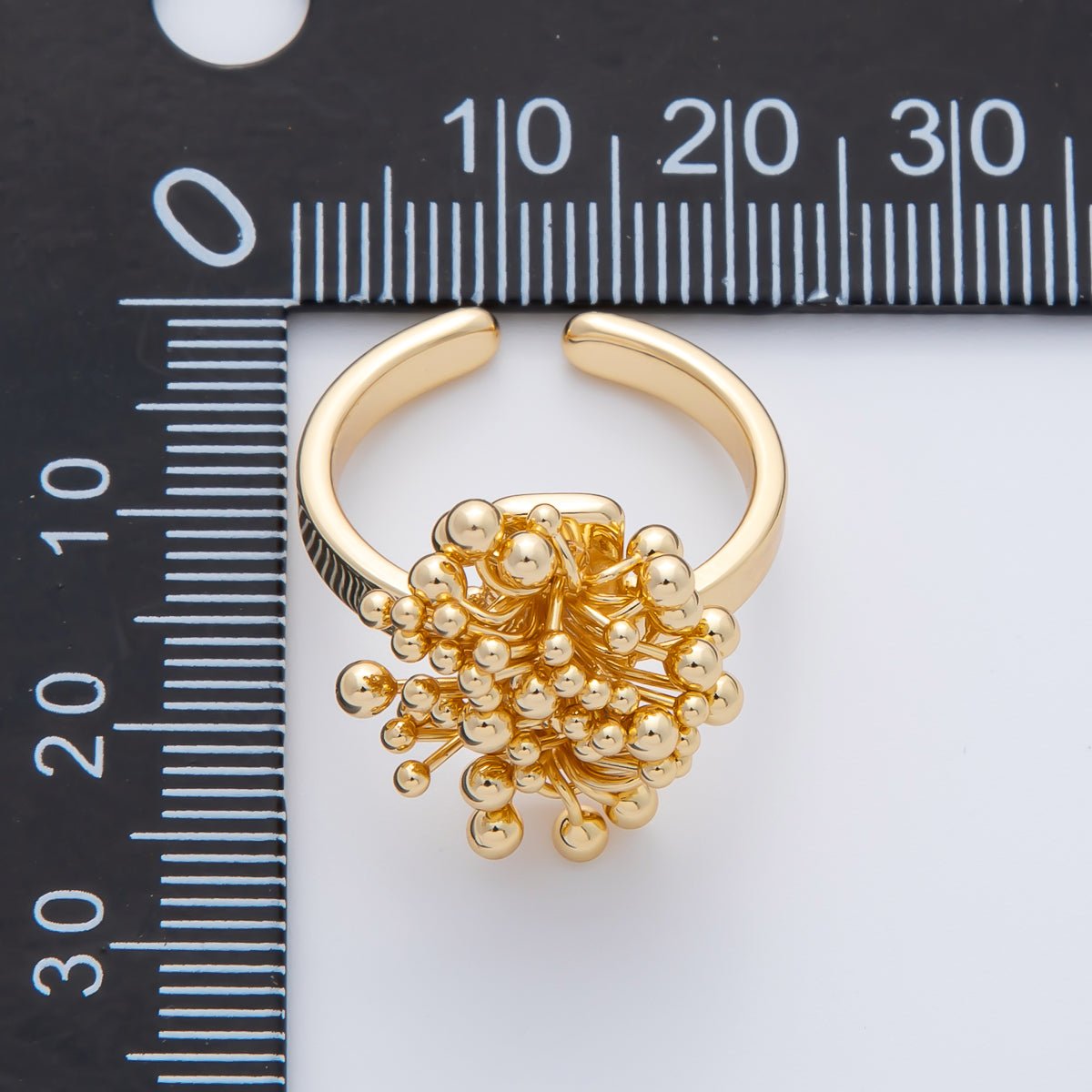 18K Gold Filled Beaded Flower Solitaire Adjustable Ring | O669 - DLUXCA