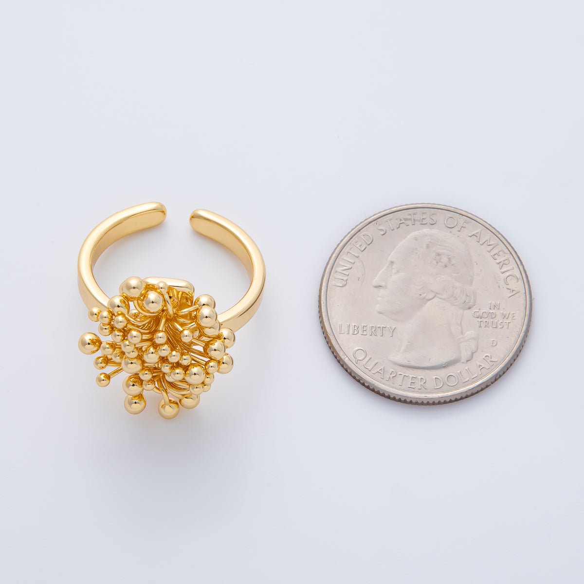 18K Gold Filled Beaded Flower Solitaire Adjustable Ring | O669 - DLUXCA