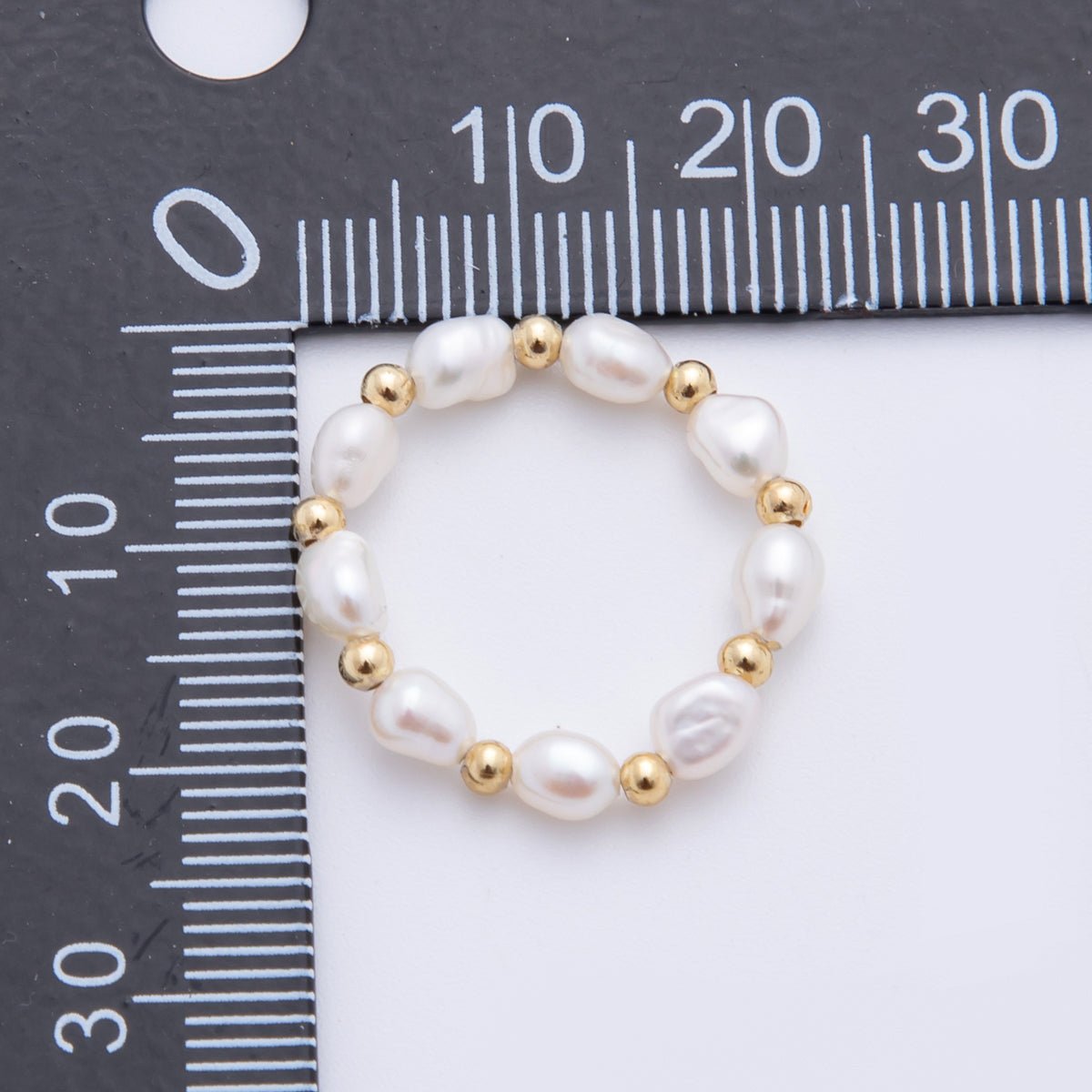 18K Gold Filled Beaded Freshwater Pearl Handmade Stretch Ring | O062 - DLUXCA