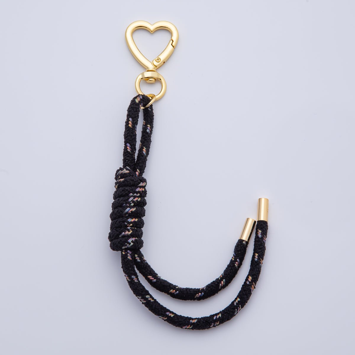 18K Gold Filled Black, Blue, Red Knot Tweed Cord Heart Push Gate Keychain Accessories | WB - 00170 ~ WB - 00172 - DLUXCA