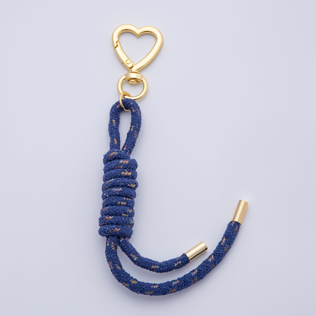 18K Gold Filled Black, Blue, Red Knot Tweed Cord Heart Push Gate Keychain Accessories | WB - 00170 ~ WB - 00172 - DLUXCA