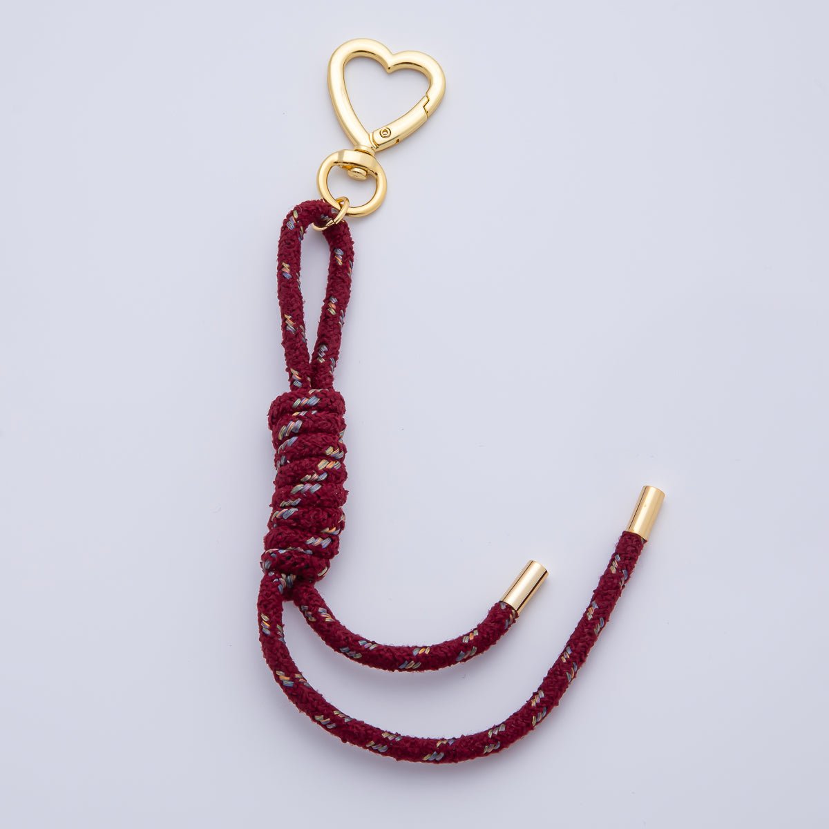 18K Gold Filled Black, Blue, Red Knot Tweed Cord Heart Push Gate Keychain Accessories | WB - 00170 ~ WB - 00172 - DLUXCA