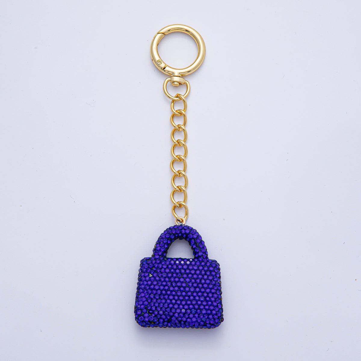 18K Gold Filled Black, Brown, White, Blue, Red, Pink Bedazzled Purse Bag Charm Keychain Push Gate Key Ring Accessories | WB - 00258 ~ WB - 00264 - DLUXCA