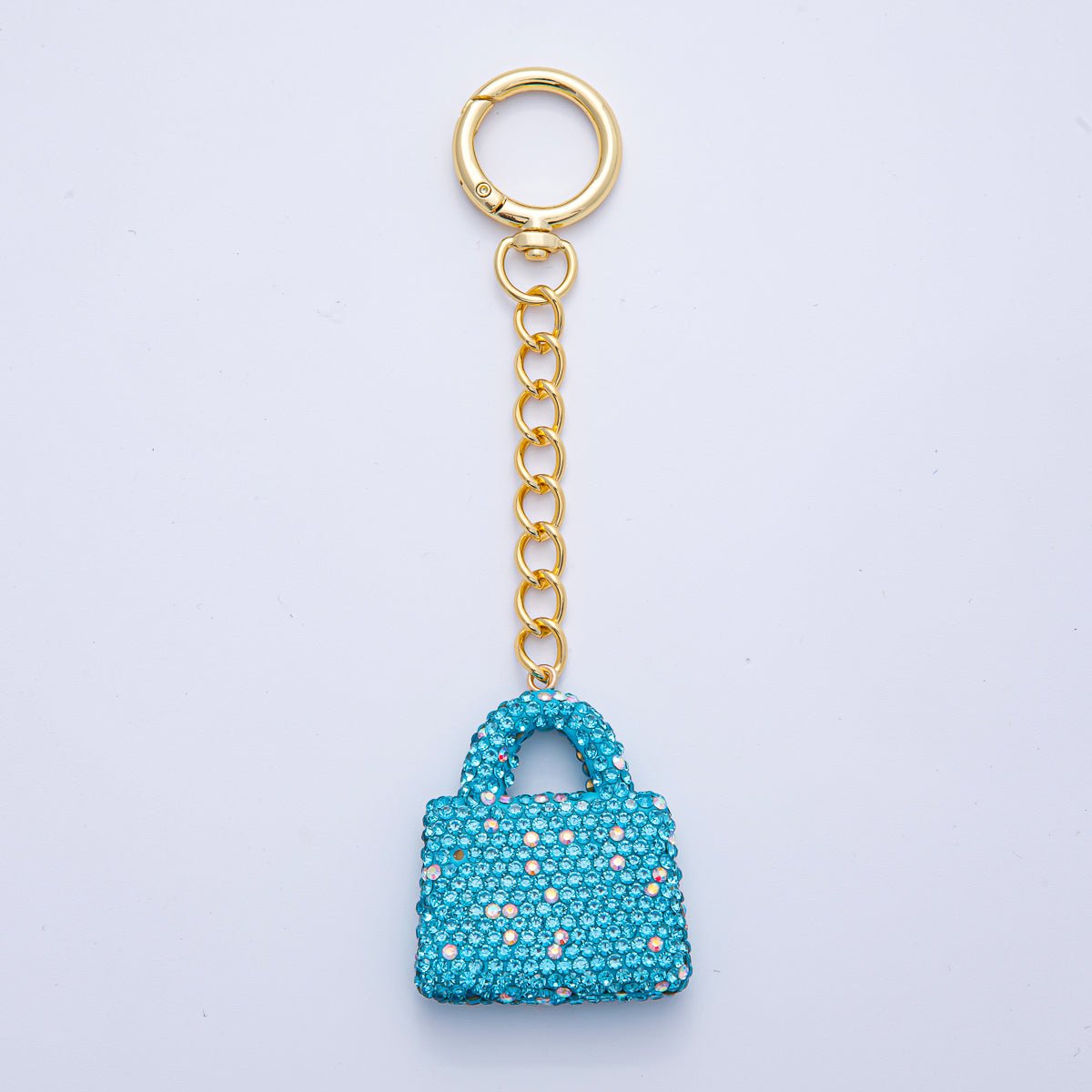 18K Gold Filled Black, Brown, White, Blue, Red, Pink Bedazzled Purse Bag Charm Keychain Push Gate Key Ring Accessories | WB - 00258 ~ WB - 00264 - DLUXCA
