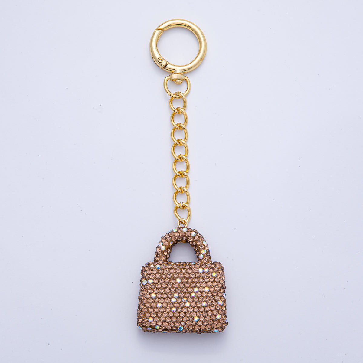 18K Gold Filled Black, Brown, White, Blue, Red, Pink Bedazzled Purse Bag Charm Keychain Push Gate Key Ring Accessories | WB - 00258 ~ WB - 00264 - DLUXCA