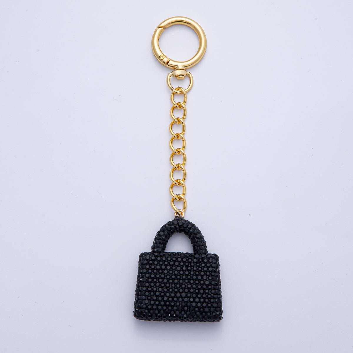 18K Gold Filled Black, Brown, White, Blue, Red, Pink Bedazzled Purse Bag Charm Keychain Push Gate Key Ring Accessories | WB - 00258 ~ WB - 00264 - DLUXCA