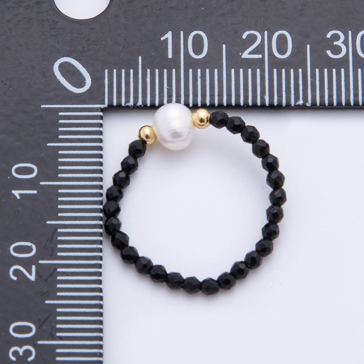 18K Gold Filled Black Onyx Gemstone Pearl Bead Stretch Ring | O043 - DLUXCA
