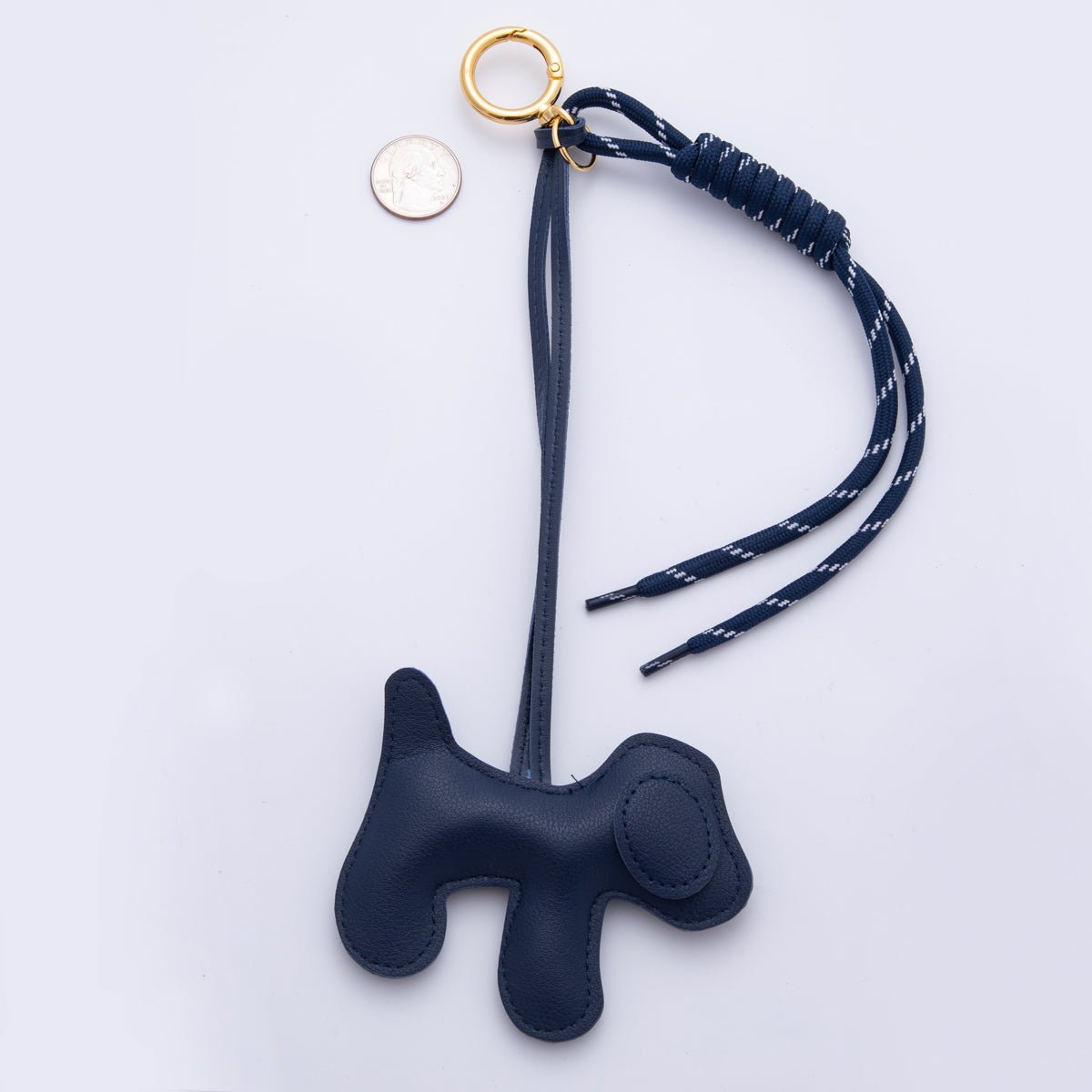 18K Gold Filled Blue, Brown Pet Dog Cord Knot Leather Bag Charm Keychain Push Gate Accessories | WB - 00076 WB - 00077 - DLUXCA