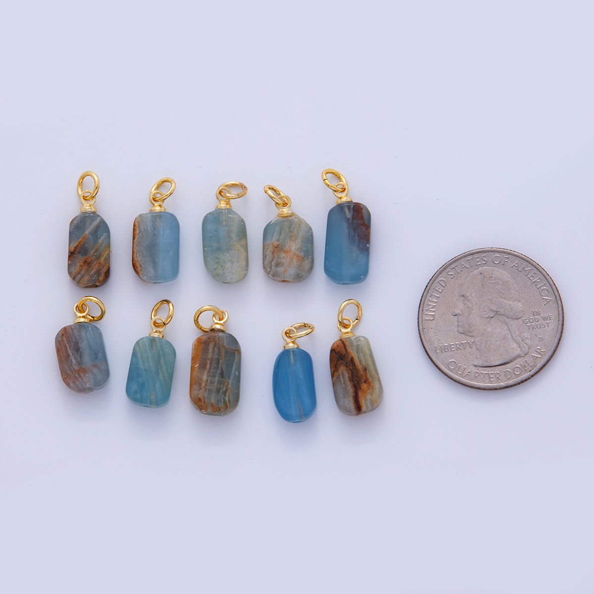 18K Gold Filled Blue Calcite Gemstone Oblong Charm | AF308 - DLUXCA