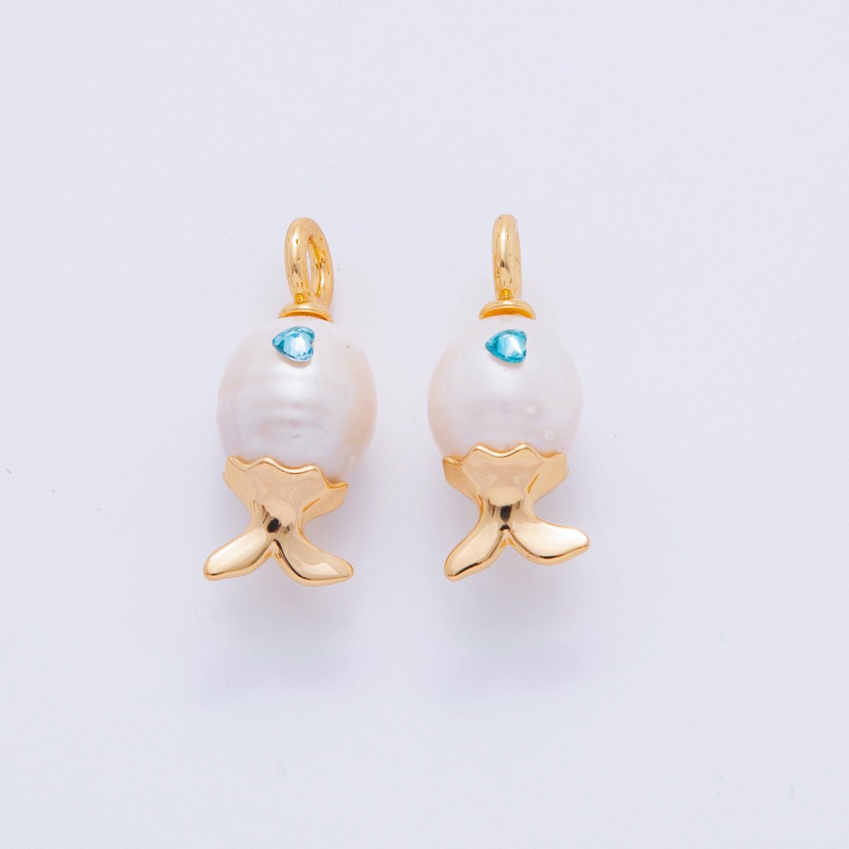 18K Gold Filled Blue CZ White Shell Pearl Fish Drop Pendant | AJ307 - DLUXCA