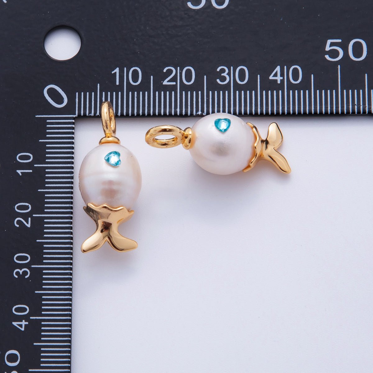 18K Gold Filled Blue CZ White Shell Pearl Fish Drop Pendant | AJ307 - DLUXCA