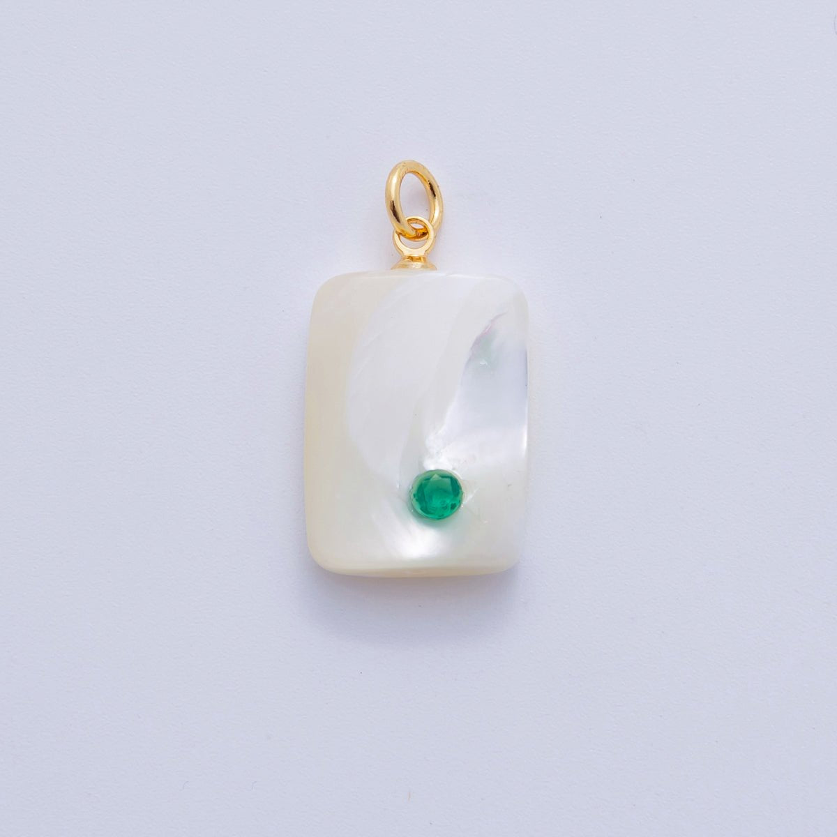 18K Gold Filled Blue, Green, Pink CZ Shell Pearl Rectangular Charm | AF346 AF347 X643 - DLUXCA