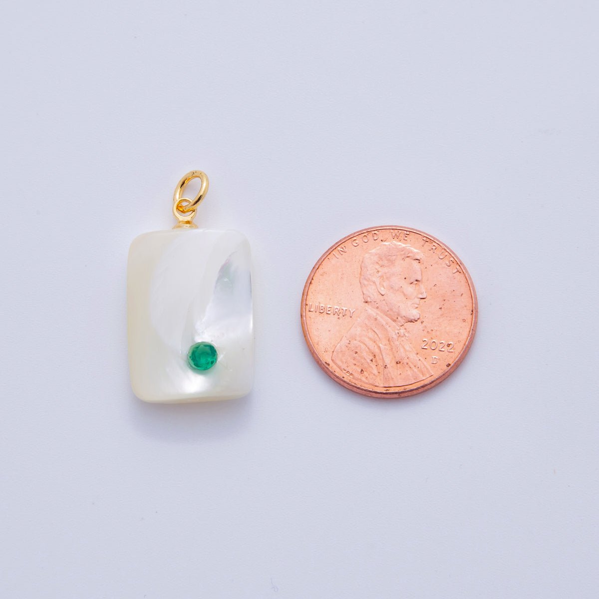 18K Gold Filled Blue, Green, Pink CZ Shell Pearl Rectangular Charm | AF346 AF347 X643 - DLUXCA