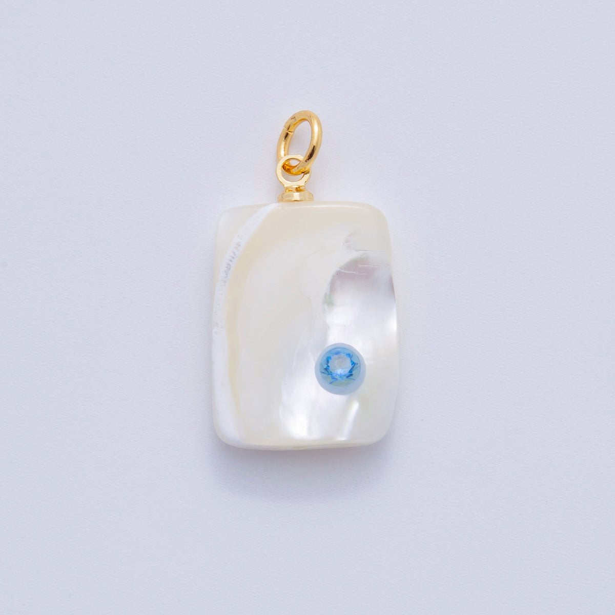 18K Gold Filled Blue, Green, Pink CZ Shell Pearl Rectangular Charm | AF346 AF347 X643 - DLUXCA