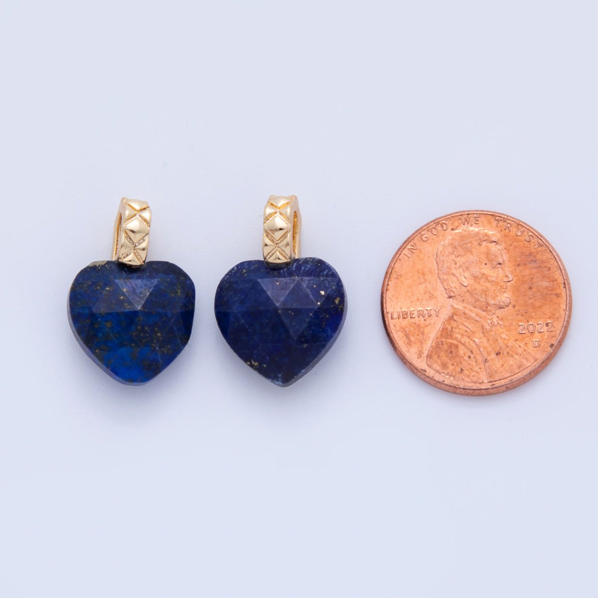 18K Gold Filled Blue Lapis Lazuli Gemstone Heart Quilted Bail Pendant | AF361 - DLUXCA