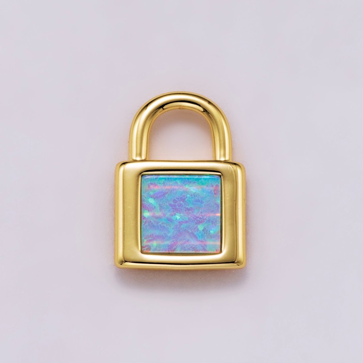 18K Gold Filled Blue, Pink, White Opal Square Padlock Mini Charm | Charms - 00164 ~ Charms - 00166 - DLUXCA