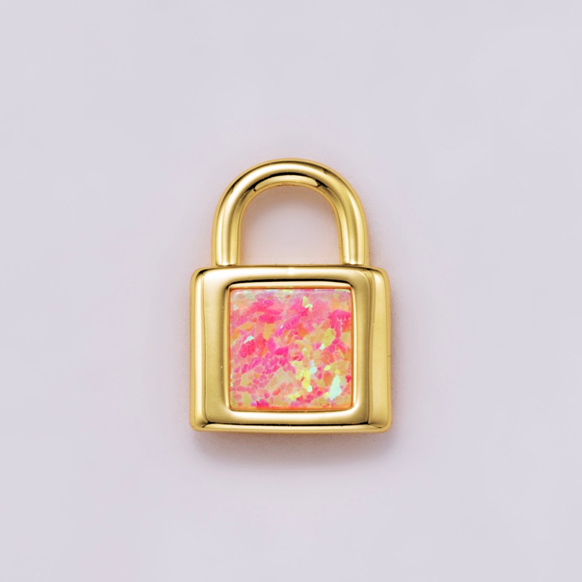 18K Gold Filled Blue, Pink, White Opal Square Padlock Mini Charm | Charms - 00164 ~ Charms - 00166 - DLUXCA