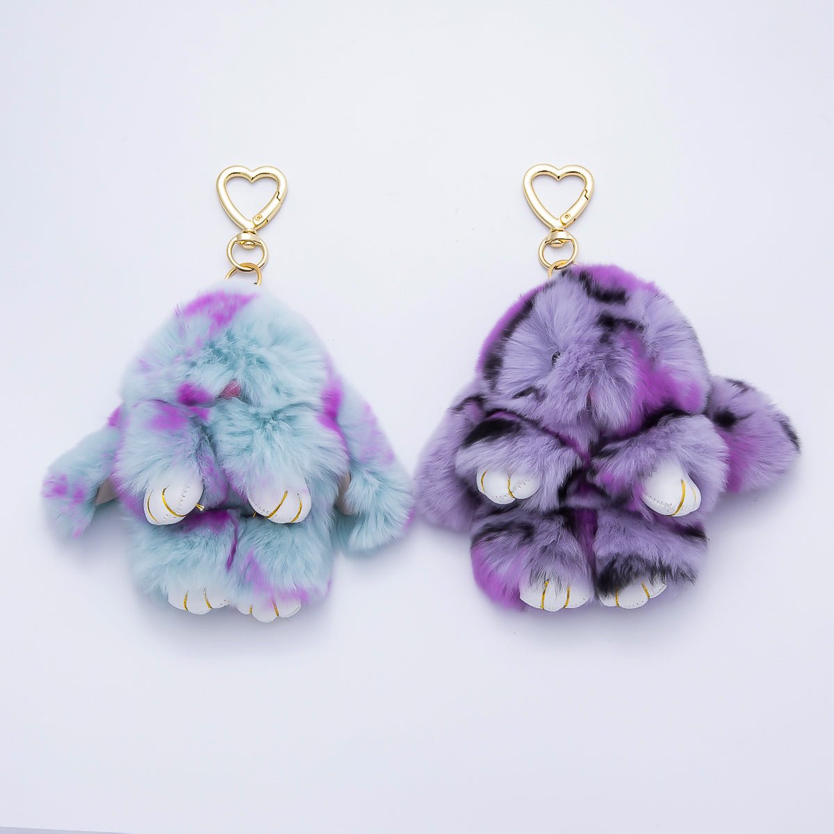 18K Gold Filled Blue, Purple Tie - dye Rabbit Plush Heart Push Gate Keychain | WB - 00324 WB - 00325 - DLUXCA