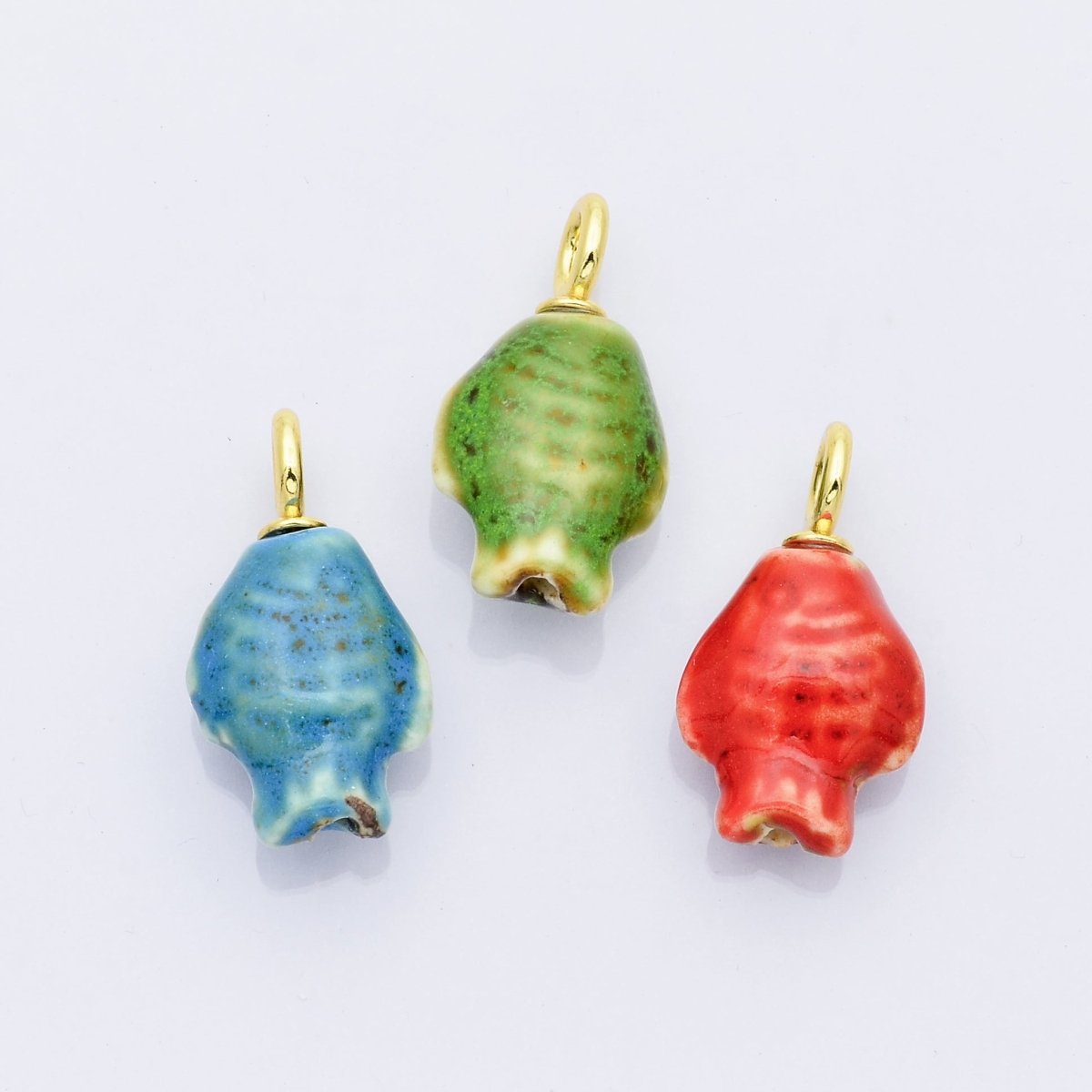 18K Gold Filled Blue, Red, Green Fish Ceramic Drop Charm | X536 X537 X629 - DLUXCA