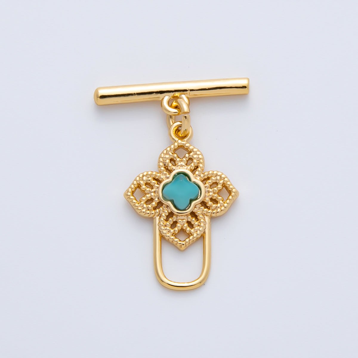 18K Gold Filled Blue, Red, White CZ Clover OT Clasp Dainty Toggle Clasps Closure Finding | Z1458 Z1459 - DLUXCA